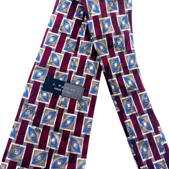J. Ferrar Tie Silk Geometric Pattern Made In Italy - Picture 2 of 3